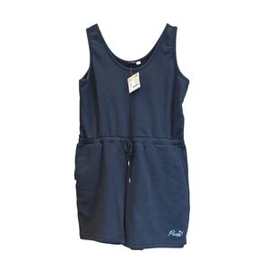 PUMA Navy Blue Cotton Romper Sleeveless Jumpsuit Drawstring Shorts Pockets Large